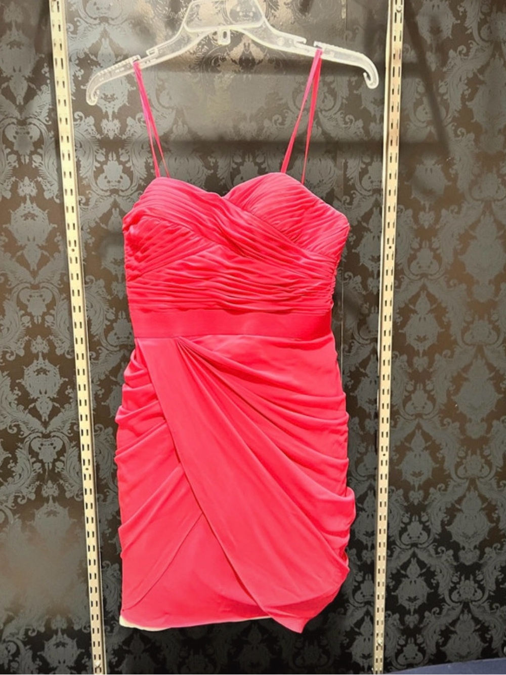 Cache Hot Pink Ruched Mini Dress with Spaghetti Straps